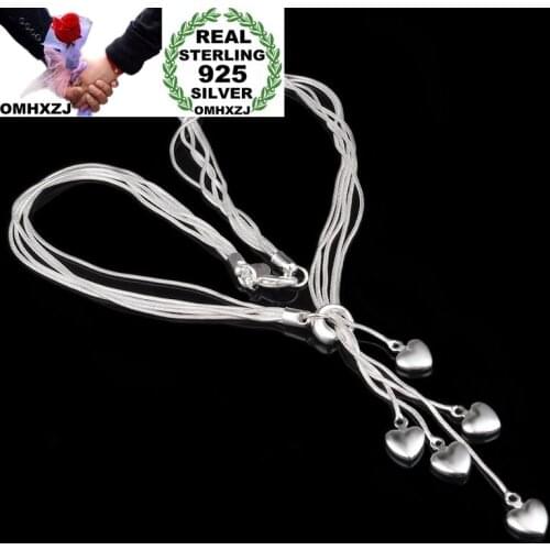 OMHXZJ Wholesale Personality Fashion OL Woman Girl Party Wedding Gift Silver Multi Heart Lines 925 Sterling Silver Necklace NC01