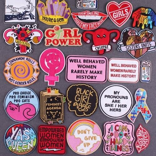 Girl Power Iron On Embroidered Patches On Clothes Stickers DIY Women Clothing Thermo Adhesive Patches for Dress Badges Accessory