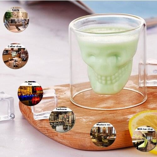 Transparent Skull Cup Double Glass Beer Whiskey Vodka Wine Water Champagne Cocktail Wine Glass Coffee Milk Mug 25ML-75-150-250ML