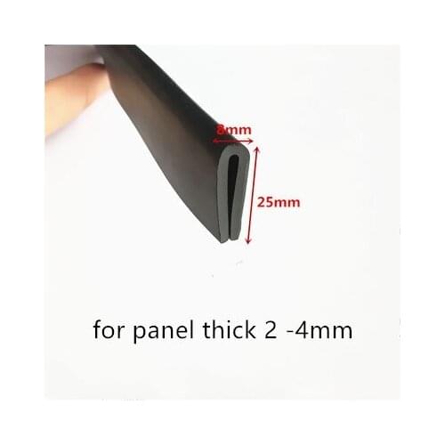 Rubber Sealing U Strip 25x8x25mm for 2-4mm thick Glass Metal Car Wood Panel Board Edge Encloser Shield Black