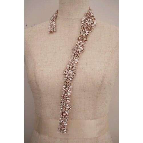 Rose Gold rhinestone crystal sash applique, rhinestone applique, rhinestone sash