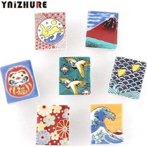 YNIZHURE Japanese style Printing Hand-painted Ceramic Handle Small sushi Restaurant Small Handle Creative Cabinet Knob