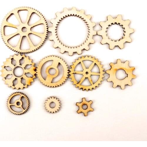 Mixed Wheel Gear Pattern Natrual Wooden Scrapbooking Hollow Craft Round Random for Handmade Home 10-40mm 20pcs