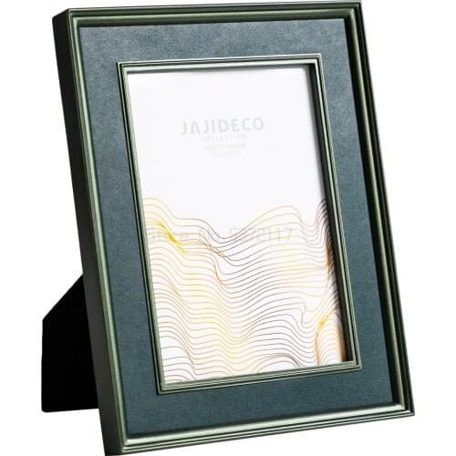 Light luxury green metal leather photo frame 6-inch 7-inch table hanging wall photo office decoration European style photo frame