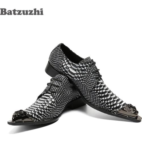 Batzuzhi Luxury Men Dress Shoes Leather Pointed Iron Toe Leather Shoes Formal Chaussures Hommes Lace-up Men Business Shoes Big
