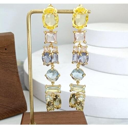 European and American jewelry wholesale geometry irregular set translucent crystal long earrings