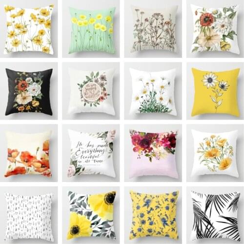 ZENGIA Cojines Decor Para Sofa Cushion Cover Yellow Flowers Pillow Geometric Polyester Decoration Home Decor Housse De Coussin