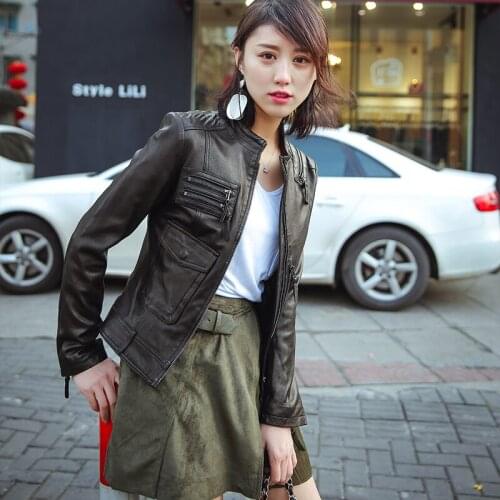 Womens Real Leather Short 100% Sheepskin Coat Women 2020 Spring Motorcycle Biker Jacket Korean Slim Fit QBL-03 KJ4151