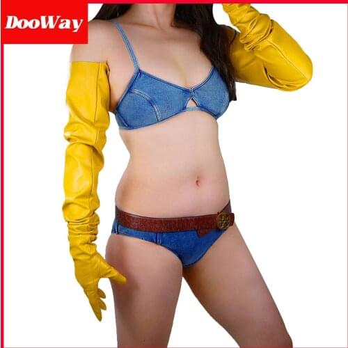 DooWay Womens Fashion Super Long Leather Gloves Faux Lambskin Shoulder Length for Daily Evening Costume Prom Ginger Yellow 35"