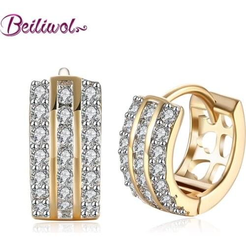 Beiliwol Earrings for Women Zircon Crystal Stone Simple Circle Earring Champagne Gold Color Hoop 2020 Top Popular Jewelry Ladies