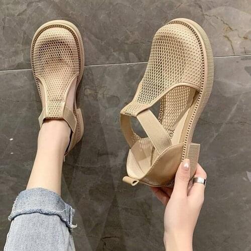Net Gauze Hollow Sandal Woman 2021 New Summer Thin Breathable Thick-sole Leisure Shoes Non-slip Wear Big Head Woman, Shi Sandals