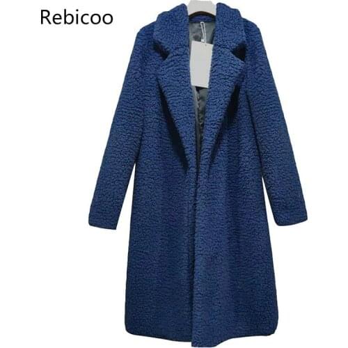 Winter Thicken Women Long Coat Faux Fur Jackets Lapel Teddy Bear Cardigan Slim Plus Size Lamb Wool Outwear