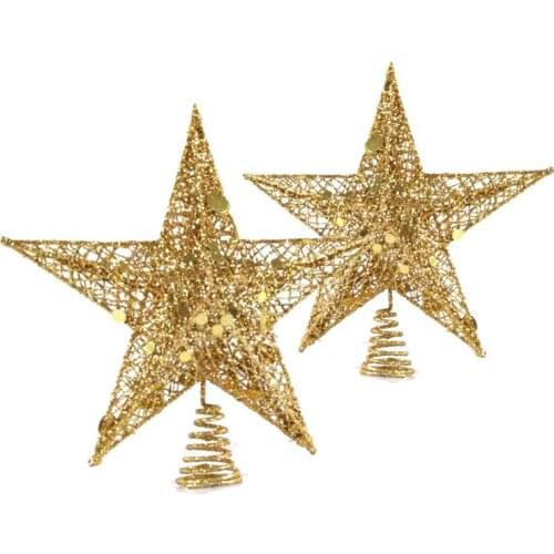 Golden Top Star Chrismas Iron Hollow Five-pointed Star Tree Christmas Decoration Navidad Arboles Xmas Festival Party Supplies
