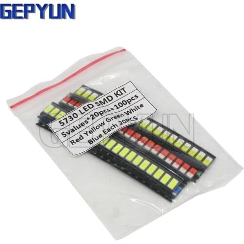 100PCS=5 colors x 20pcs 1210 1206 0805 0603 LED Diode Assortment SMD LED Diode Kit Green/ RED / White / Blue / Yellow Gepyun