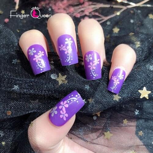 24pcs Box Nail Art Decorations Nail Supplies For Professionals Pattern French Man-Made Halloween Beauty Purple Flower