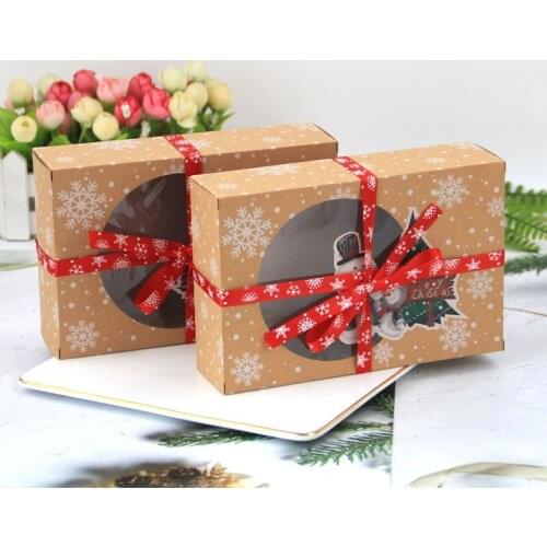 24pcs Kraft Paper Box PVC Christmas Window Biscuit Packaging Box Kraft Paper Candy Cookies Box
