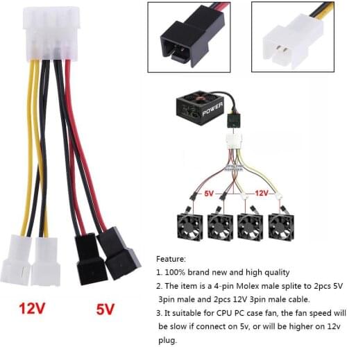 2pcs 4-Pin Molex to 3-Pin fan Power Cable Adapter Connector 12v*2 / 5v*2 Computer Cooling Fan Cables For CPU PC Case Fan Tools