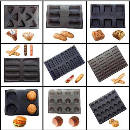 Meibum Non Stick Glass Fiber Form Silicone Bread Baking Mold Hot Dog Baguette Eclair Tray Hamburger Round Bun Cookie Mould