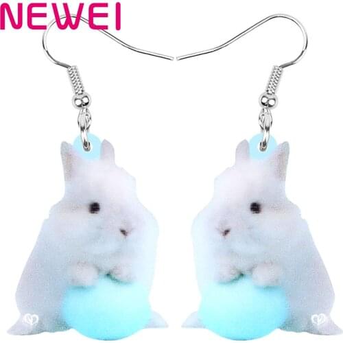 Newei Acrylic White Easter Eggs Hare Rabbit Bunny Pet Earrings Long Print Cute Animal Dangle Drop Jewelry Women Girl Trendy Gift
