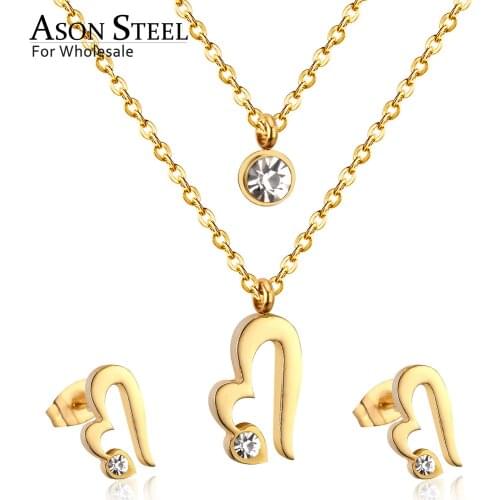 ASONSTEEL Jewelry Sets for Lovers Gift Stainless Steel Heart Pendant Necklace Stud Earrings Gift Wholesale Party