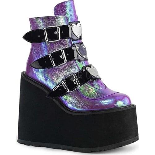 Punk Boots Thick Bottom High Heel Boots New Colorful Muffin Zipper Gothic Womens Boots Belt Buckle Large Womens Shoes