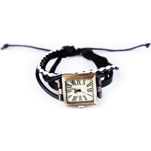 New Style Women Wristwatch Quartz Watch Hand Strap Cow Long Leather Vintage Female Roma Women Dress Watch Square Black Gifts