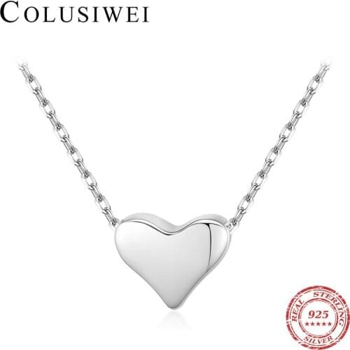 Colusiwei Hot Sale 925 Sterling Silver Smooth Love Heart Shaped Pendant Necklace Cute Charm Necklace for Women Fashion Jewelry