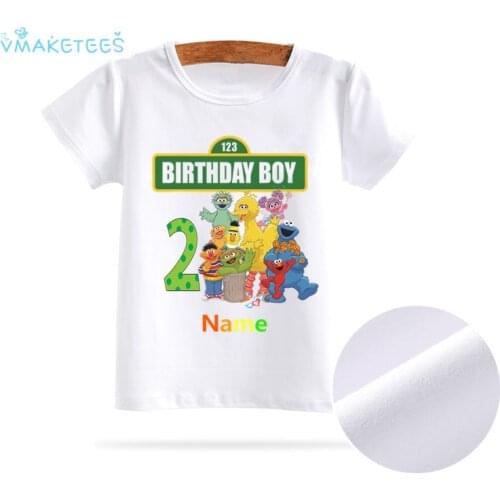 Kid Sesame Street Birthday Boy Number Bow 1-9 T shirt Children short sleeve Clothing Funny cartoon summer Top tshirt,ooo3084