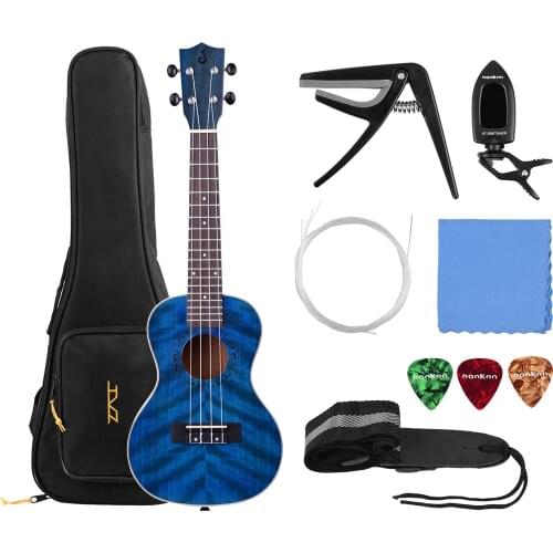 23 Inch Acoustic Concert Ukulele Ukelele Uke Blue Plywood Body Fingerboard Bridge with Bag Tuner Uke Strap Picks Cleaning Cloth