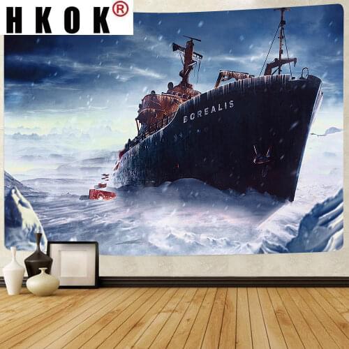 HKOK Psychedelic Castle Tapestry Dragon Cruise Ship Summer Sea Fireworks Wall Hanging Tapestries Living Room Beach Towel Blanket