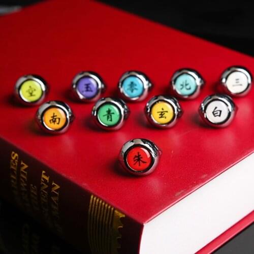 Hot Selling 10 Style Anime HOKAGE Naruto Akatsuki Cosplay Rings Sasori Itachi Hidan Deidara Pein Accessories Prop