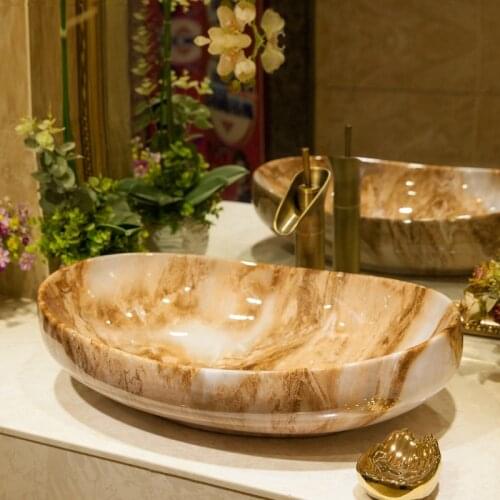 Imitation Marble Porcelain Material Gold Ingots Shape Art Ceramic Bathroom Sink