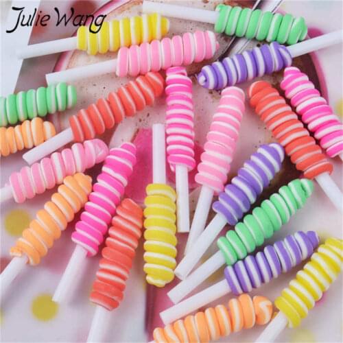 Julie Wang 10PCS Mixed Resin Colorful Lollipop Artificial Food Candy Slime Charms Pendants Jewelry Necklace Bracelet Accessory