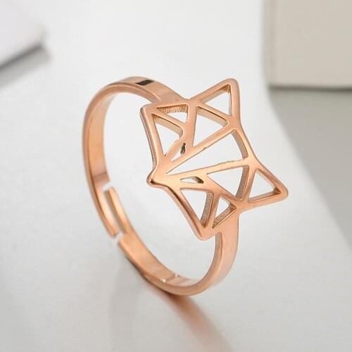 COOLTIME Golden Rings for Women Fox Stainless Steel Cute Animal Rose Finger Rings Wedding Gifts for Women Jewelry Vintage