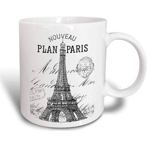 Nouveau Paris vintage tower Two Tone Red Mug, 11 oz, White