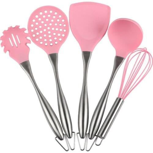 Kitchen Pot Shovel Set 304 Stainless Steel Silicone Kitchenware High Temperature Resistant Silicone Turner Non-stick Utensils