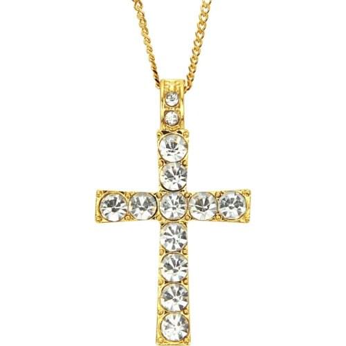 New Mens Zircon Cross Necklace Pendant Fashion Personality Hip Hop Cuban Chain Religious Fashion Jewelry Mens Commemoration Da