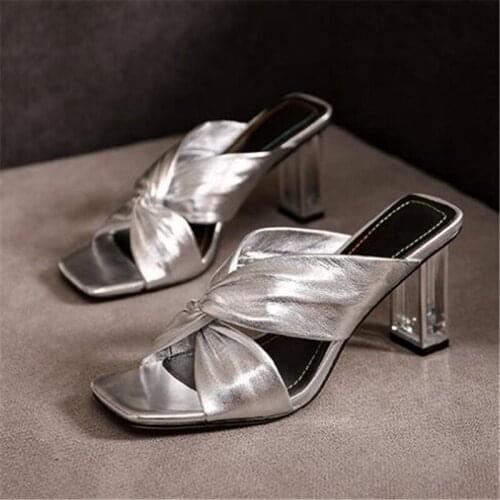 Summer womens Slippers Fish mouth mid heel fashion Stitching transparent sandals Woman Flip flops high heels Ladies Slippers