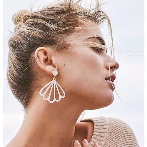 Fashion Exaggerated Geometry Fan Acetic Acid Plate Earrings Street Shot Versatile Earrings Pattern Plate Earrings Jewelry