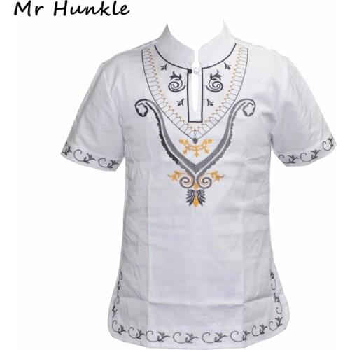 Brand Mr Hunkle Dashiki Shirt For African Short Sleeve Stand Neck Casual T-shirt Emboridery Mens Top Tee