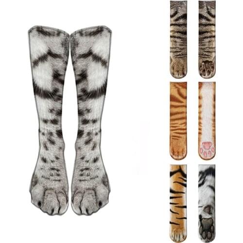 New 3D Print Adult Animal Paw Socks Unisex Crew Cat Long Stocks Elastic Breathable Sock Dog Horse Zebra Pig Cat Paw