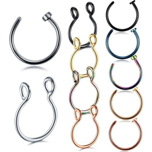 1PC Women Nose Rings Medical Steel U Shape Fake Nose Hoop Septum Piercings Clip On Nose Hoop Fake Piercings Gold Body Clip Hoop