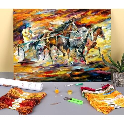 Flaming Chariot Pre-Printed 11CT Cross-Stitch DIY Embroidery Set DMC Threads Knitting Handicraft Craft Handmade Magic Decor