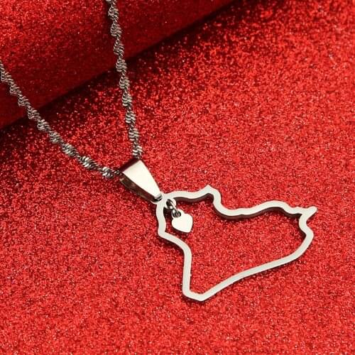 Stainless Steel Heart Iraq Map Pendant Necklace Gold Color Jewelry Map Of Iraq Necklace