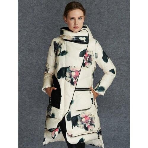 Parka New Womens Down Jackets Warm Winter Coat White Duck Down Jacket Women Asymmetric Floral Coats Abrigo Mujer WXF158 s