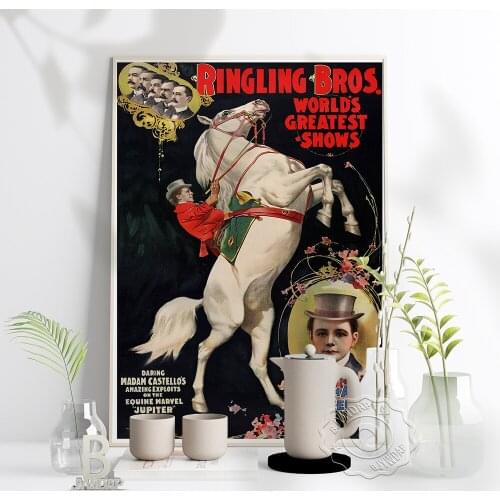Ringling Circus 1899 Poster, Ringling Brothers Madam Ada And Jupiter Canvas Paintings, Vintage Nostalgic Home Wall Decor Gift