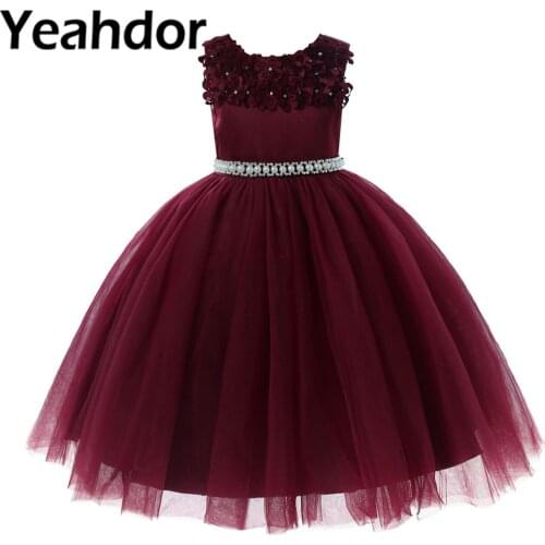 Flower Girls Dresses Beads Faux Pearls Girls Princess Party Dress Kids Evening Gowns Weeding First Communion Dress Vestido Robe