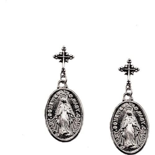 Goth Jesus Cross Earring Black Silver Colour Exaggeration Ellipse Lucky Earring For Women Hyperbole Jewelry Party Gifts New 2021