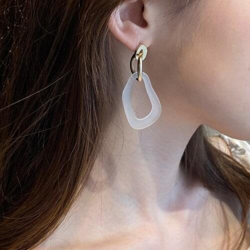 Besimpol Korean 925 Sterling Silver Stud Earrings Geometric Metal Splicing Translucent Earrings For Women Elegant Fine Jewelry