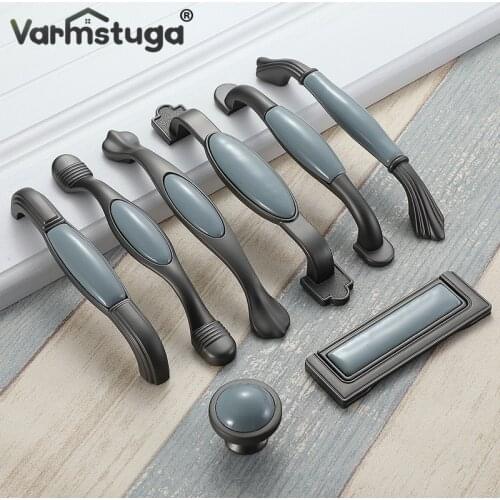 Mediterranean Blue Ceramic Cabinet Knobs and Handles Gray Wardrobe Door Pulls European Furniture Handle Cabinet Hardware